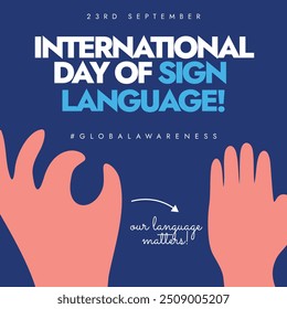 International Day of Sign Language background, banner, post. 23rd September Sign Language Day banner with hands. The day raise raising awareness about the crucial role sign languages play for deaf