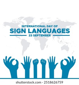 International Day of Sign Languages, 23 September Sign Language day, banner ad, poster, editable template, social media post design, vector or stock illustration, eps file.