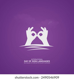 International Day of Sign Languages creative. finger and world map vector isolated on Poster for background. Sign Languages poster ads, vector, 3d, illustration, Sep 23. Important day, Holiday concept