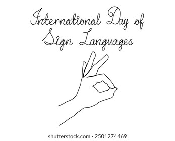 International day of sign languages. hand language sign, continuous one line art hand drawing sketch, logo