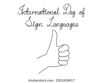 International day of sign languages. hand language sign, continuous one line art hand drawing sketch, logo