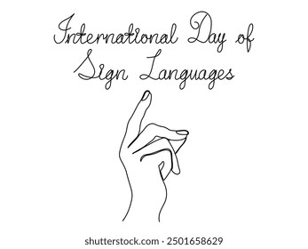 International day of sign languages. hand language sign, continuous one line art hand drawing sketch, logo