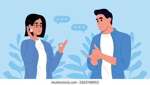 International day of sign languages. A pair of deaf and mute people using sign language to communicate. A man and a woman with hearing impairment.