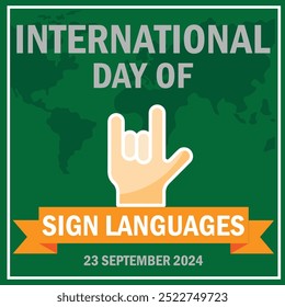 International Day of Sign Languages poster design, hands signs vector design, hands sign language banner design, 23 September