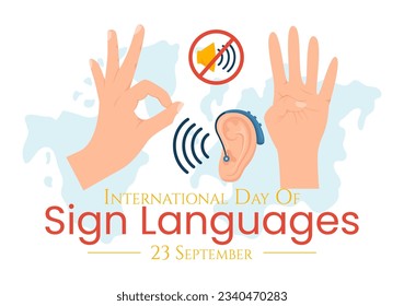 International Day of Sign Languages Vector Illustration with People Show Hand Gestures and Hearing Disability in Flat Cartoon Hand Drawn Templates