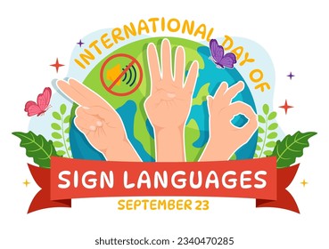 International Day of Sign Languages Vector Illustration with People Show Hand Gestures and Hearing Disability in Flat Cartoon Hand Drawn Templates