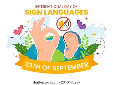 International Day of Sign Languages Vector Illustration with People Show Hand Gestures and Hearing Disability in Flat Cartoon Hand Drawn Templates