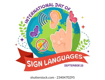International Day of Sign Languages Vector Illustration with People Show Hand Gestures and Hearing Disability in Flat Cartoon Hand Drawn Templates