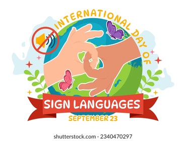 International Day of Sign Languages Vector Illustration with People Show Hand Gestures and Hearing Disability in Flat Cartoon Hand Drawn Templates