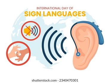 International Day of Sign Languages Vector Illustration with People Show Hand Gestures and Hearing Disability in Flat Cartoon Hand Drawn Templates