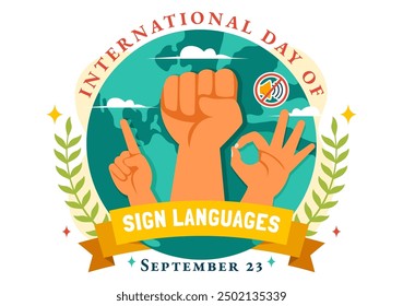 International Day of Sign Languages Vector Illustration Featuring People Demonstrating Hand Gestures and Hearing Disability in a Flat Background