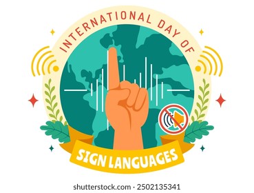 International Day of Sign Languages Vector Illustration Featuring People Demonstrating Hand Gestures and Hearing Disability in a Flat Background