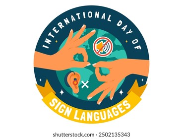 International Day of Sign Languages Vector Illustration Featuring People Demonstrating Hand Gestures and Hearing Disability in a Flat Background