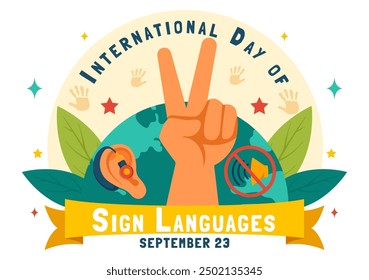 International Day of Sign Languages Vector Illustration Featuring People Demonstrating Hand Gestures and Hearing Disability in a Flat Background