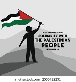 International Day of Solidarity With The Palestinian People. November 29. A person stands waving a Palestinian flag. Eps 10.