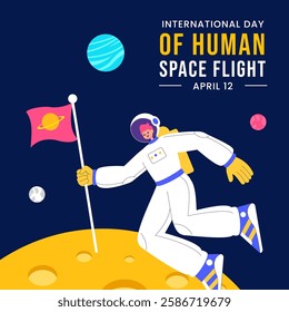 International Day of Space Exploration Hand-Drawn Flat Cartoon Illustration