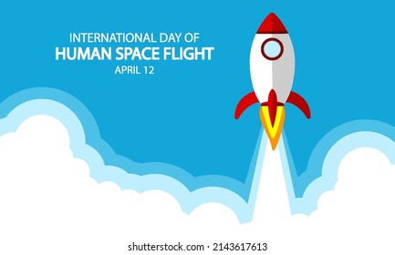 International day of space human flight rocket, vector art illustration.