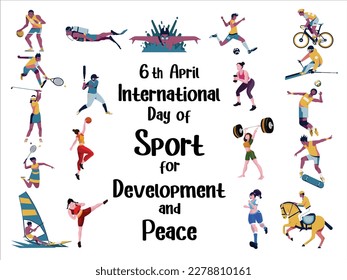 International Day of Sport for Development and Peace. International Sports Day for Development and Peace flat poster. banner. 6th April. vector illustration. campaign and greeting card. eps10. top.