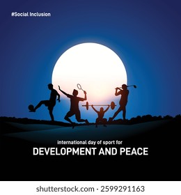 international day of sport for development and peace concept banner, poster, social media post, postcard, background, template, backdrop, greetings card, web banner, cover design etc. Social Inclusion