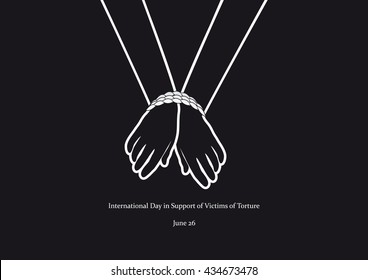 International Day in Support of Victims of Torture vector. Black and white vector illustration. Tied hands. Important day