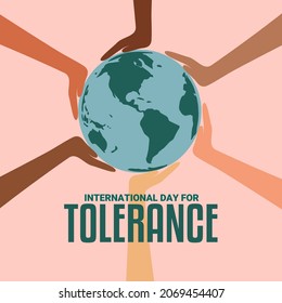 International Day For Tolerance Concept, With Multi-cultural Hands Of Different Skin Color, Vector Illustration.