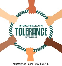 International day for tolerance concept, with multi-cultural hands of different skin color, vector illustration.