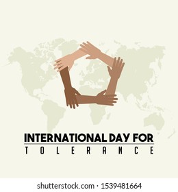 International Day for Tolerance with the five holding hands vector design