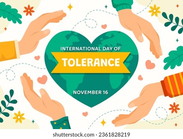 International Day for Tolerance Vector Illustration on November 16 with Holding Hands of Different Skin Color for Human Solidarity in Flat Cartoon