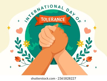 International Day for Tolerance Vector Illustration on November 16 with Holding Hands of Different Skin Color for Human Solidarity in Flat Cartoon