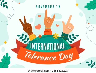 International Day for Tolerance Vector Illustration on November 16 with Holding Hands of Different Skin Color for Human Solidarity in Flat Cartoon