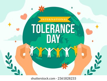 International Day for Tolerance Vector Illustration on November 16 with Holding Hands of Different Skin Color for Human Solidarity in Flat Cartoon
