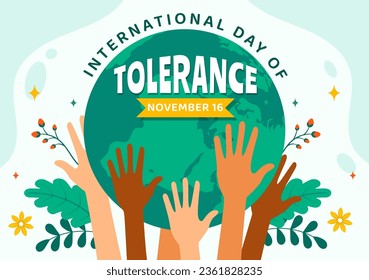 International Day for Tolerance Vector Illustration on November 16 with Holding Hands of Different Skin Color for Human Solidarity in Flat Cartoon