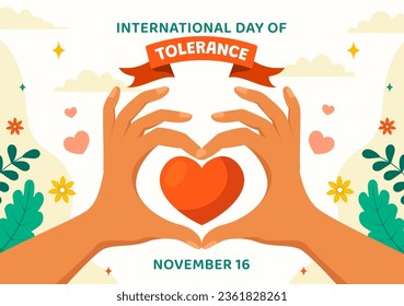 International Day for Tolerance Vector Illustration on November 16 with Holding Hands of Different Skin Color for Human Solidarity in Flat Cartoon