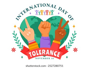 International Day of Tolerance Vector Illustration Featuring Diverse Skin Tone Hands Joined Together for Human Solidarity in a Flat Background
