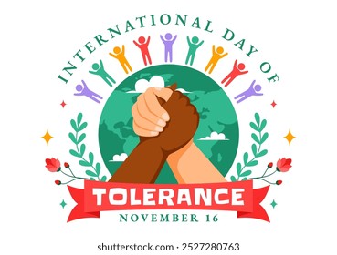 International Day of Tolerance Vector Illustration Featuring Diverse Skin Tone Hands Joined Together for Human Solidarity in a Flat Background