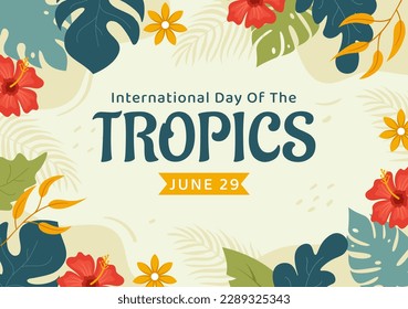 International Day of the Tropic Vector Illustration on 29 June with Animal, Grass and Flower Plants to Preserve in Flat Cartoon Hand Drawn Templates