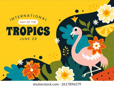 International Day of the Tropics Vector Illustration on June 29 Featuring Animals, Grass, and Flowering Plants to Preserve Tropical Nature
