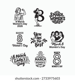 International Women’s Day Typography and Illustration Bundle for March 8