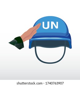 International Day of UN Peacekeepers, UN Peacekeepers, Army helmet and Salute concept, UN.