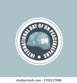 International day of UN Peacekeepers. Celebrate on May 29. Typography text logo with Helmet. Vector Illustration