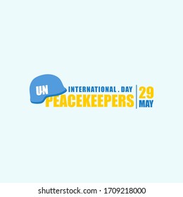 International day of UN Peacekeepers. Celebrate on May 29. Typography text with Helmet. Vector Illustration