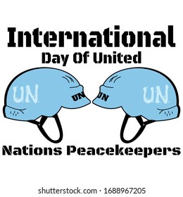 international day of united nations peacekeepers, vector illustration, flat silhouette,  poster, banner text, helmet,  defense, logo,