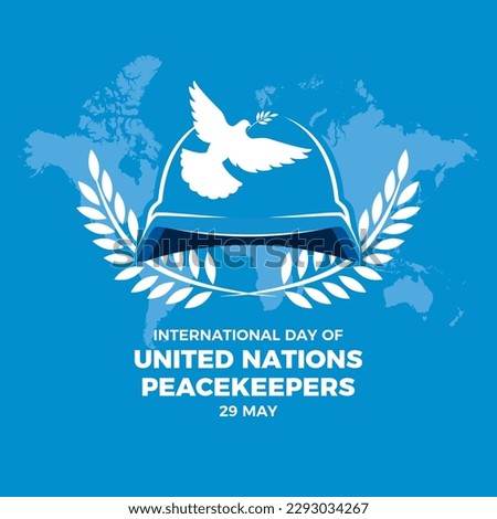 International Day of United Nations Peacekeepers vector illustration. Blue UN military helmet and dove peace icon vector. Blue army helmet design element. 29 May. Important day