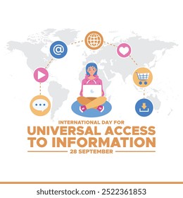 Dia Internacional do Acesso Universal à Informação (IDUAI), 28 de setembro, cartão de saudação, modelo de mídia social, modelo editável, banner, post, design de panfleto.