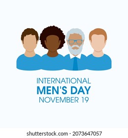 International Men’s Day vector. Male face avatar vector. Multicultural group of man icon set. Men’s Day Poster, November 19. Important day