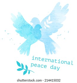 International day vector postcard illustration with two watercolor doves
