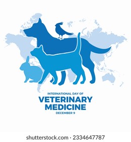 International Day of Veterinary Medicine vector illustration. Dog, cat, bunny, bird silhouette icon vector. Domestic animals together drawing. December 9 every year. Important day