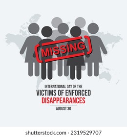 International Day of the Victims of Enforced Disappearances vector illustration. Disappeared people vector. Missing person icon. Lost people gray silhouettes vector. August 30 each year. Important day