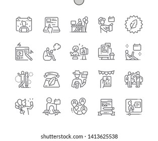 Día internacional del bloguero Pixel Perfect Vector Thin Line Icons 30 2x Grid para gráficos y aplicaciones web. Pictograma mínimo simple