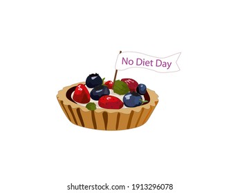 International Day Without a Diet. Delicious sweet cake and lettering. Cute dessert icon. Vector illustration in a flat style.